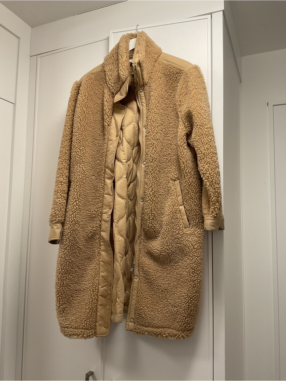 Athleta Tan Teddy Coat with Quilted Inner Panel
